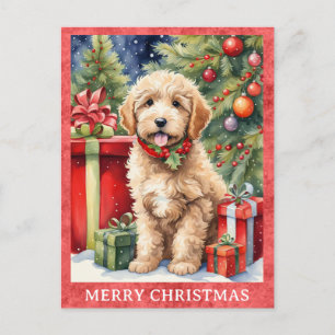 Cartão Postal Labradoodle Felry Christmas Puppy Dog