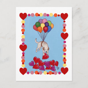 Cartão Postal Labrador Amarelo coletando o AMOR (enquadrado)