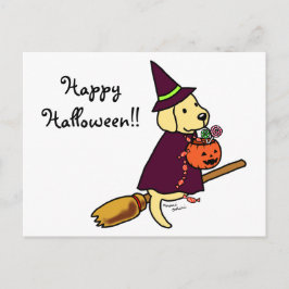 Cartão Postal Labrador amarelo de desenho animado de Halloween 1