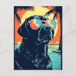 Cartão Postal Labrador com óculos escuros na praia