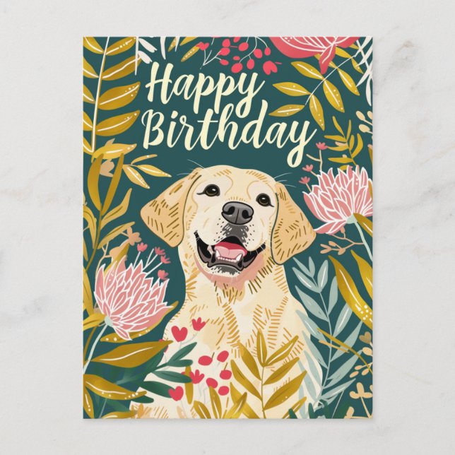 Cartão Postal Labrador Feliz Aniversário  (Frente)