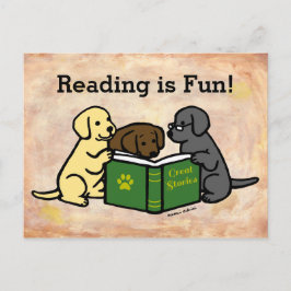 Cartão Postal Labrador Puppies Lendo Cartoon