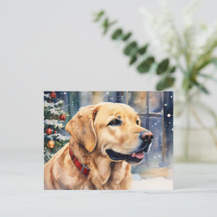 Cartão Postal Labrador Retriever de Natal em Aquarela de Neve