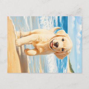 Cartão Postal Labrador Retriever Puppy na Praia