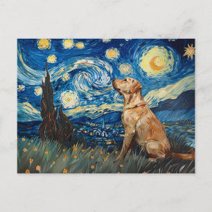 Cartão Postal Labrador Retriever Yellow Lab Dog StarNight