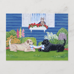 Cartão Postal Labradores na pintura do jardim