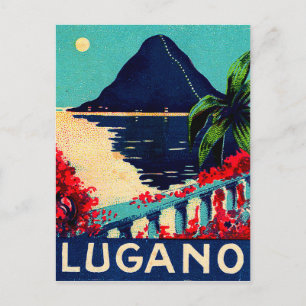 Cartão Postal Laca de Lugano, Suiça, vista de hotel