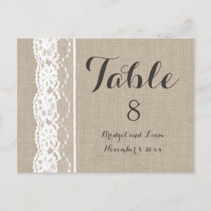 Cartão Postal Lace em branco no número da tabela de burlap
