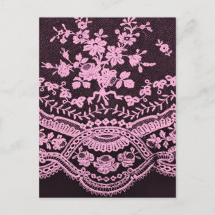 Cartão Postal Lace Floral Rosa E Castanho