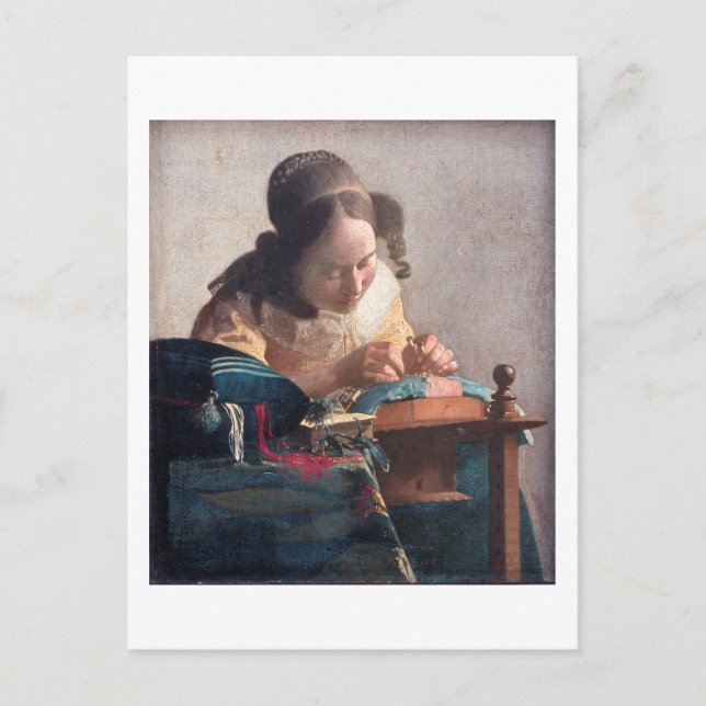 Cartão Postal Lacemaker, Johannes Vermeer, 1669-1670 (Frente)