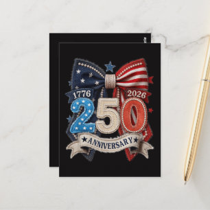 Cartão Postal Laço da Bandeira Americana 250º Aniversário Patrió