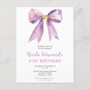 Cartão Postal Laço de Coquete Roxo Festa de Aniversário