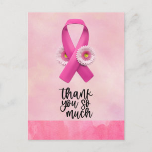 Cartão Postal Laço Rosa Conscientização do Câncer de Mama com Fl