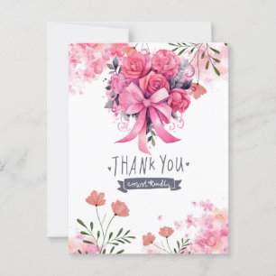 Cartão Postal Laço Rosa Conscientização do Câncer de Mama com Fl