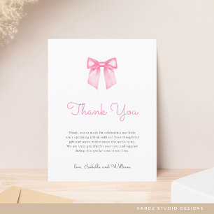 Cartão Postal Laço Rosa Elegante Obrigada Chá de Bebê