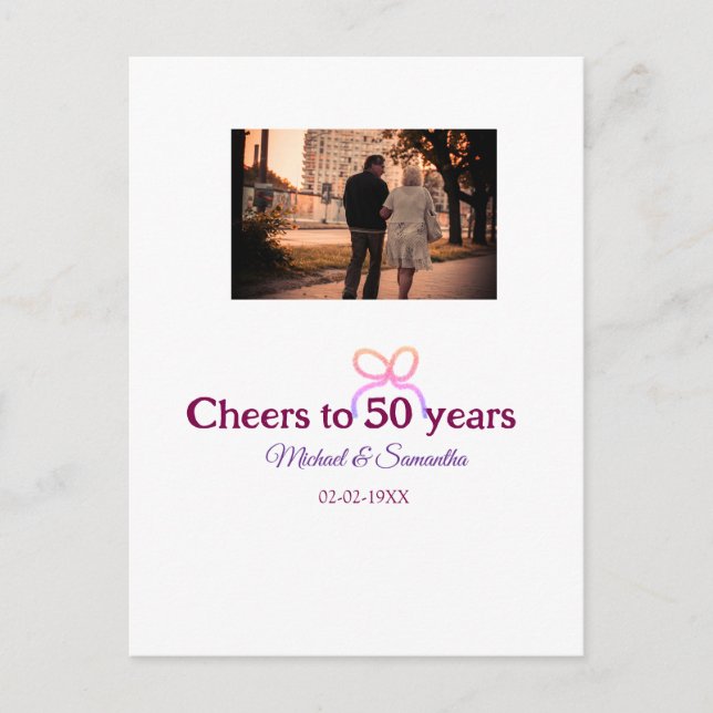 Cartão Postal Laço rosa parabeniza aniversário de 50 anos de cas (Frente)