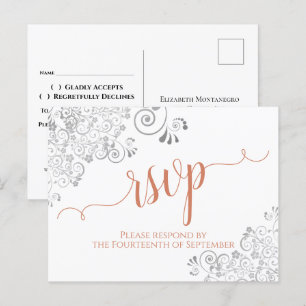 Cartão Postal Lacy Calliografia Terracotta Coral sobre Casamento