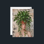 Cartão Postal  Lady and A Houseplant on her head<br><div class="desc">A gorgeous lady poses with a houseplant on her head in the style of a mixed media collage AI generated art</div>