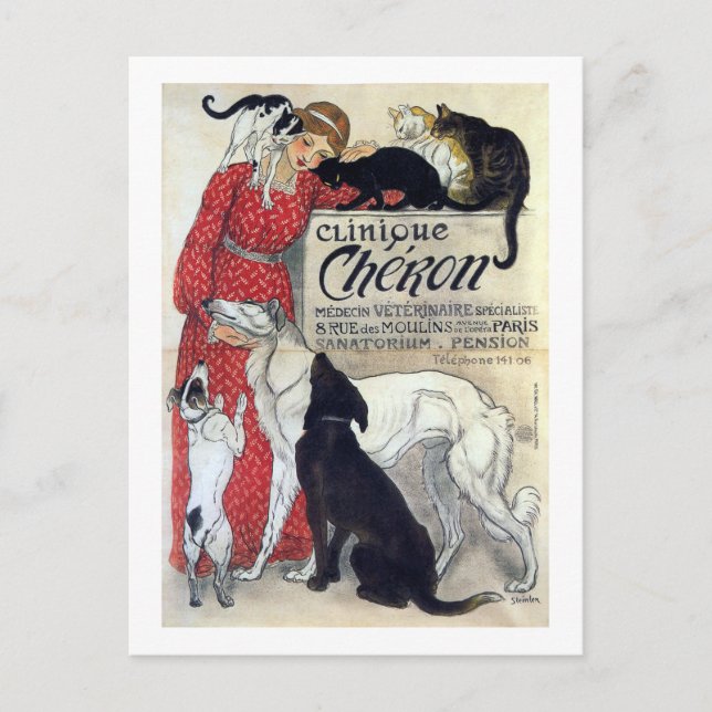 Cartão Postal Lady, Cats, e Cães, Alexandre Steinlen (Frente)