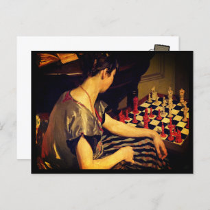 Cartão Postal Lady Chess Player Vintage Art do século XIX