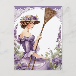 Cartão Postal Lady em fundo, vintage com o clipe de Brometo Roxo