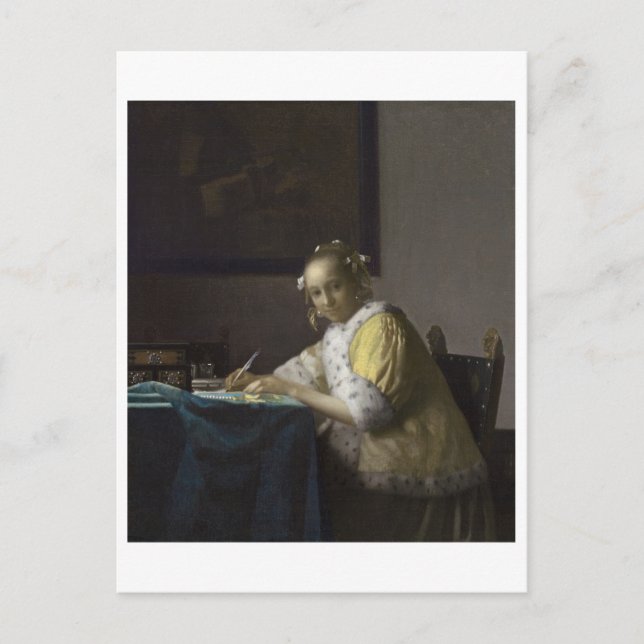 Cartão Postal Lady Escrevendo a carta de Johannes Vermeer (Frente)