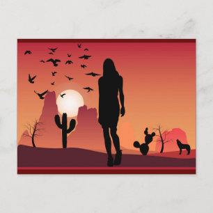 Cartão Postal Lady In the desert Landscape Animal silhouette