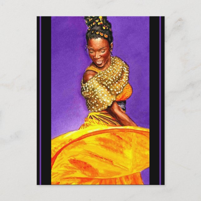 Cartão Postal Lady in Yellow Dress 2004 Water Color (Frente)