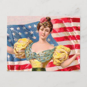 Cartão Postal Lady Liberty American Flag