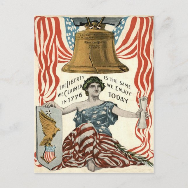 Cartão Postal Lady Liberty Bell EUA Bandeira 4 de julho (Frente)