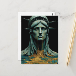 Cartão Postal Lady Liberty chora lágrimas de ouro enquanto derre