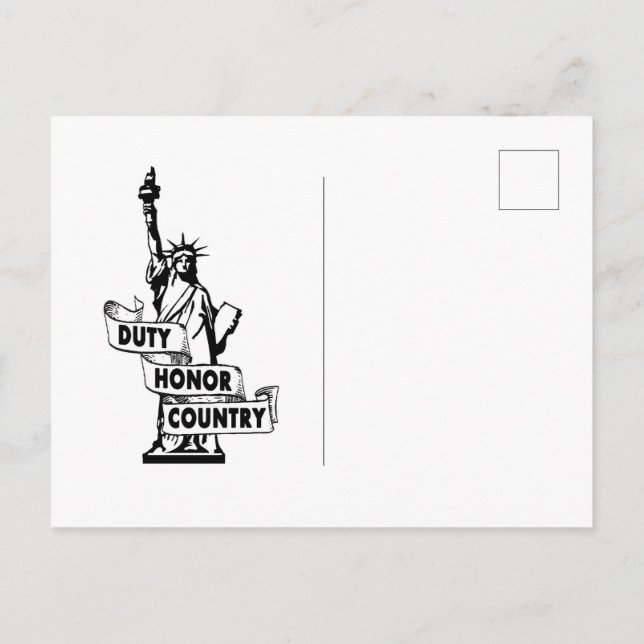 Cartão Postal Lady Liberty - País de Honra do Dever (Verso)