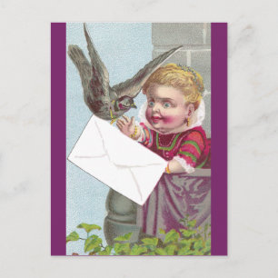 Cartão Postal Lady Recebe Correio Via Pombo