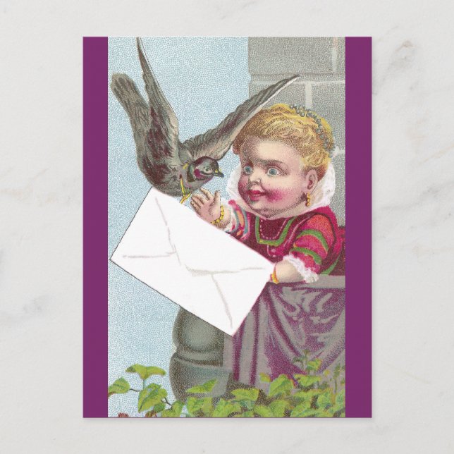 Cartão Postal Lady Recebe Correio Via Pombo (Frente)