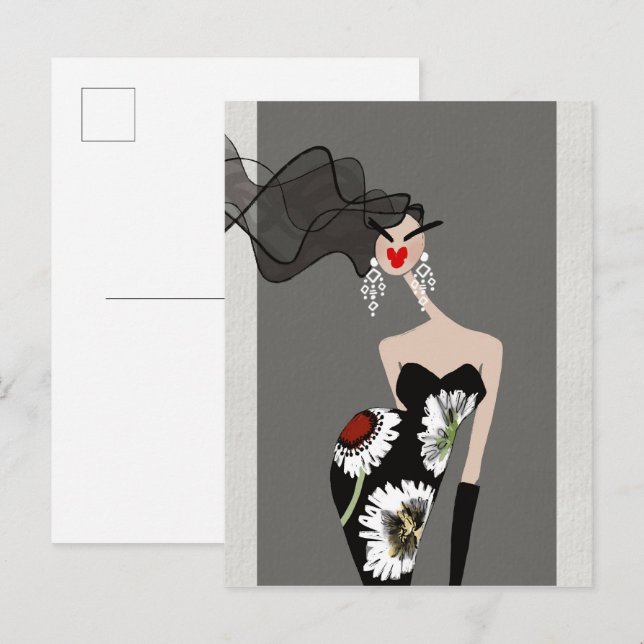 Cartão Postal Lady Roma Valentina Arte de Moda Sofisticada (Frente/Verso)