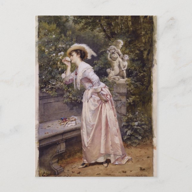 Cartão Postal Lady Smelling Rosa (Frente)