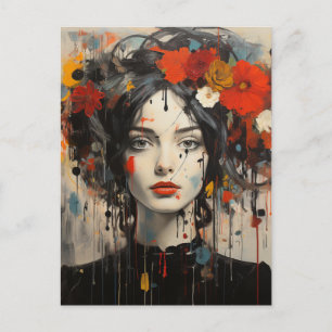 Cartão Postal Lady With Flowers in Your Hair Grunge Beauty