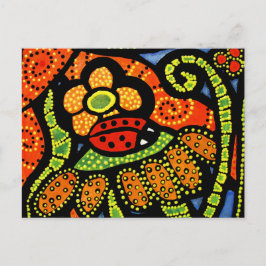 Cartão Postal Ladybug Colorful Whimsical Folk Art Cute