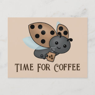 Cartão postal Ladybug do Bebendo Café
