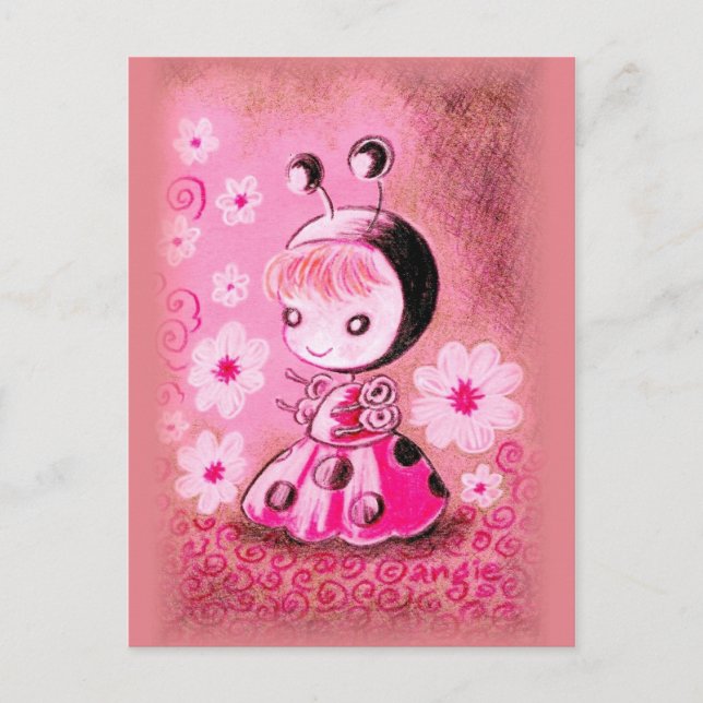 Cartão Postal Ladybug em um vestido (Frente)