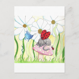 Cartão Postal Ladybug Fairy Cat