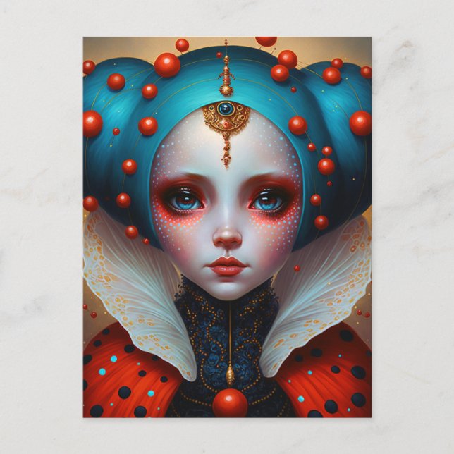 Cartão Postal Ladybug Queen Cute Fantasy Art (Frente)