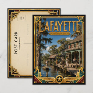 Cartão Postal Lafayette Louisiana Arte Deco Vintage Idade Dourad