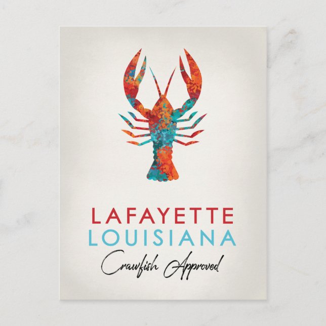 Cartão Postal Lafayette Louisiana Crawfish Bright (Frente)