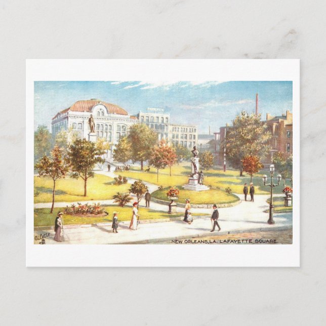 Cartão Postal Lafayette Square Antiga em Nova Orleans (Frente)