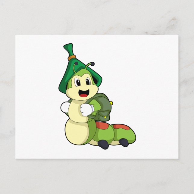 Cartão Postal Lagarta como Estudante com Mochila (Frente)