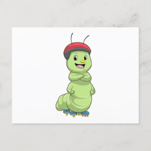Cartão Postal Lagarta como patinador em linha com skates de rolo