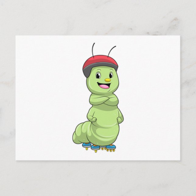 Cartão Postal Lagarta como patinador inline com patins.pn (Frente)