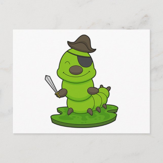 Cartão Postal Lagarta como Pirata com Espada (Frente)