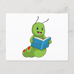 Cartão Postal Lagarta na Leitura com Livro